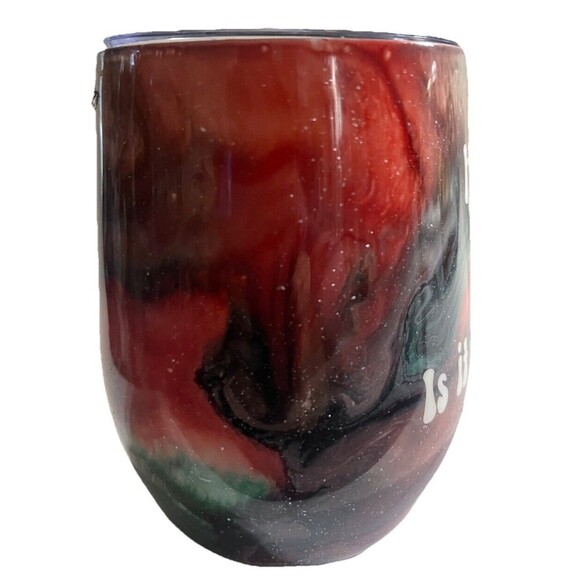 Stemless Wine Glass 12 Oz Red and Green Epoxy Tumbler HO HO HO IS IT HOT COCOA - Picture 3 of 5